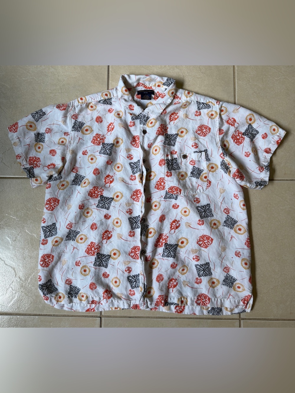 Gordon Clothing Co Linen Blend Short Sleeve Button Up Shirt Men's L Vtg